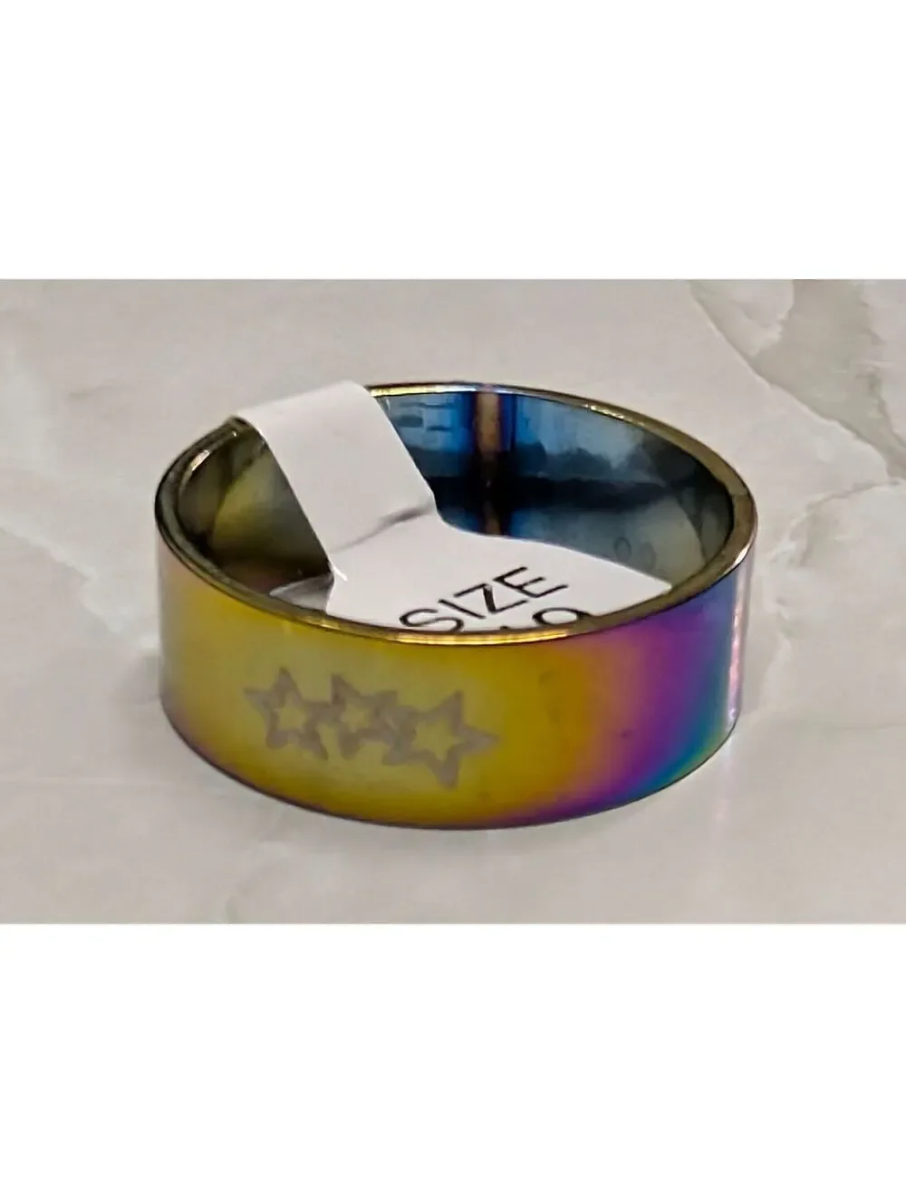 New With Tag Iridescent Rainbow Stainless Steel Star Ring Plus Size 9 Band Y2K
